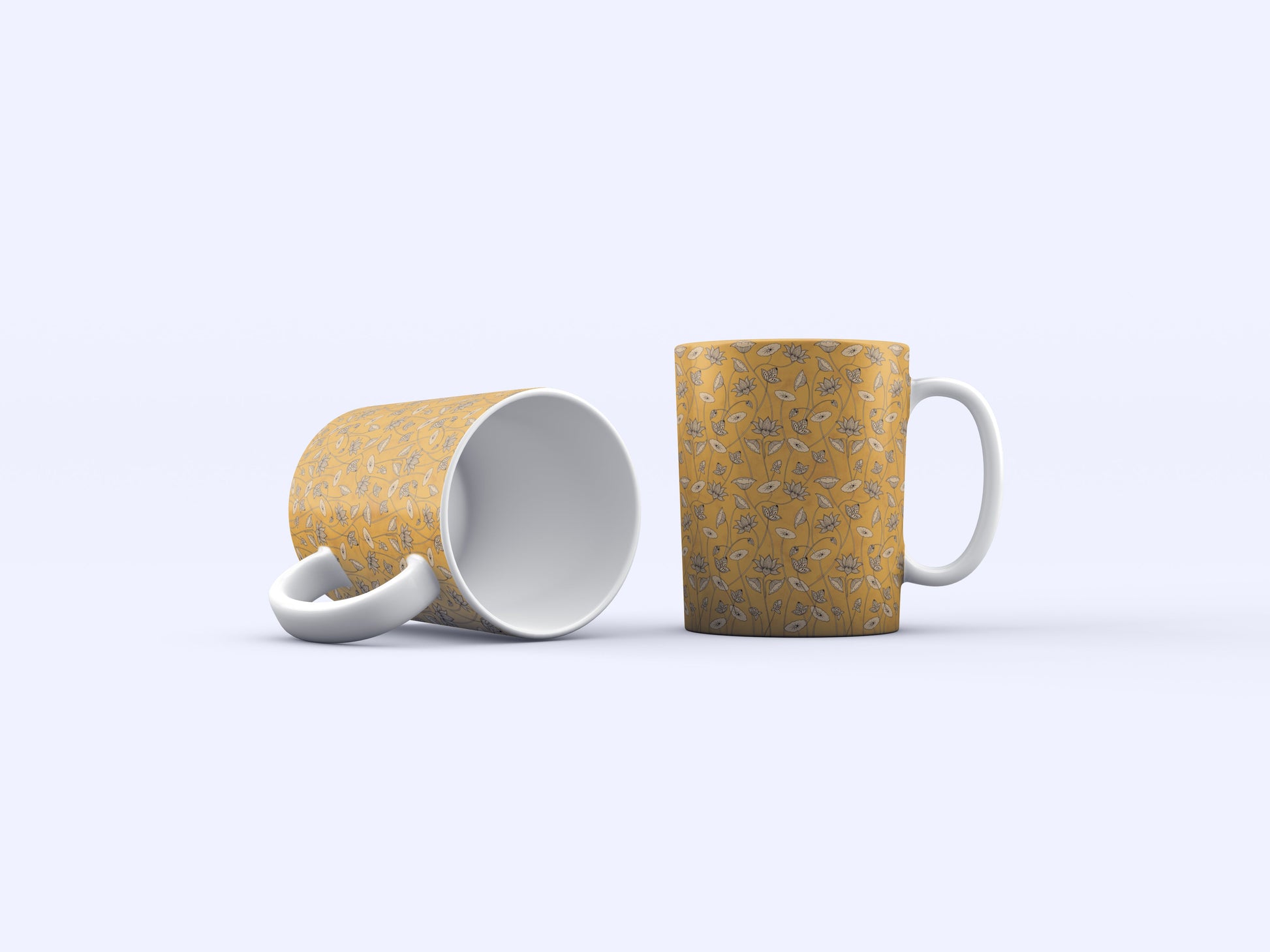 Yellow Pichwai – Set of 2 Kalamkari Mugs