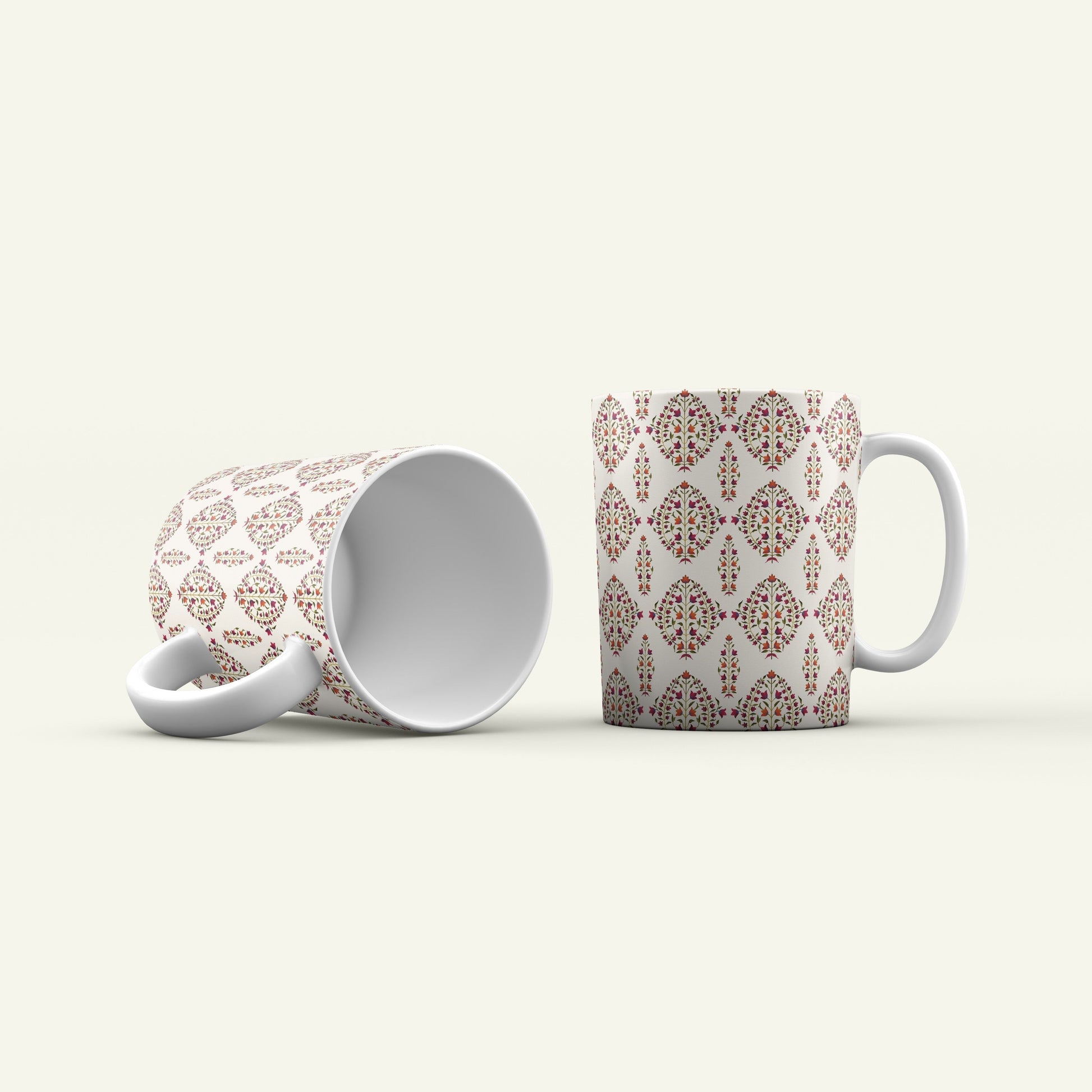 Crimson Heart – Set of 2 Kalamkari Mugs