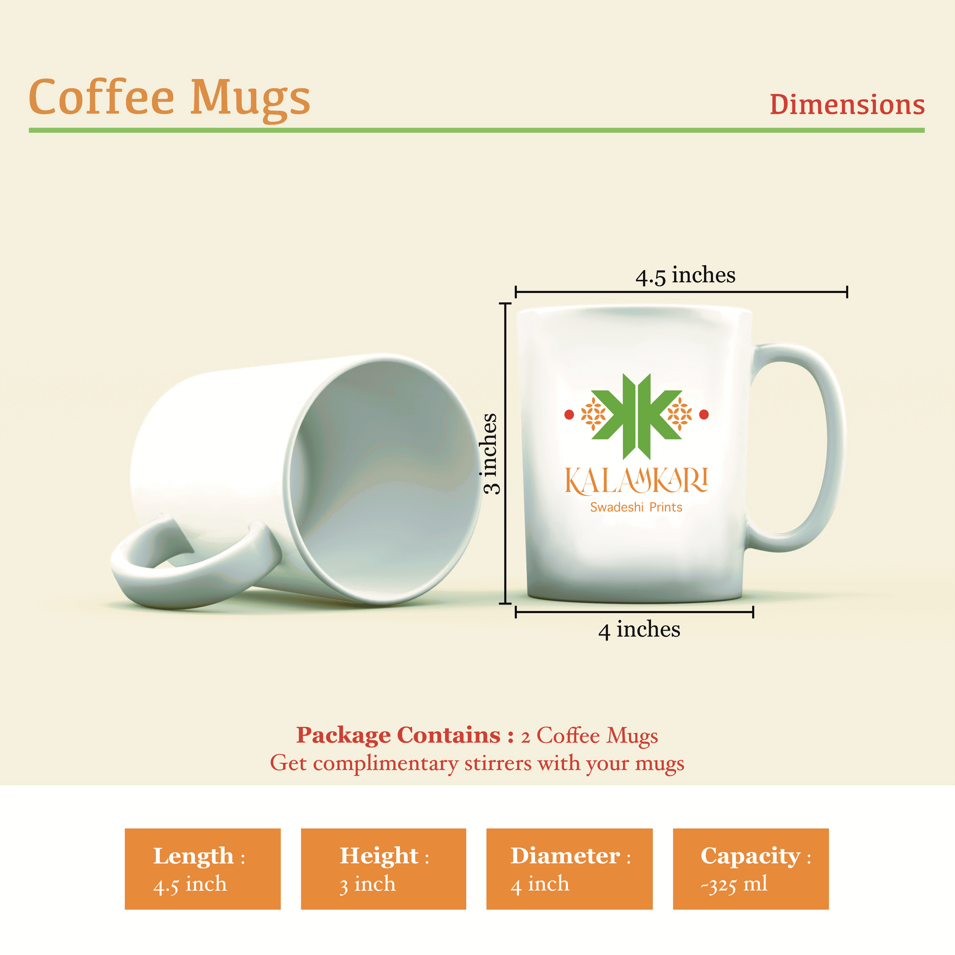 A Whimsical Sky – Set of 2 Kalamkari Mugs