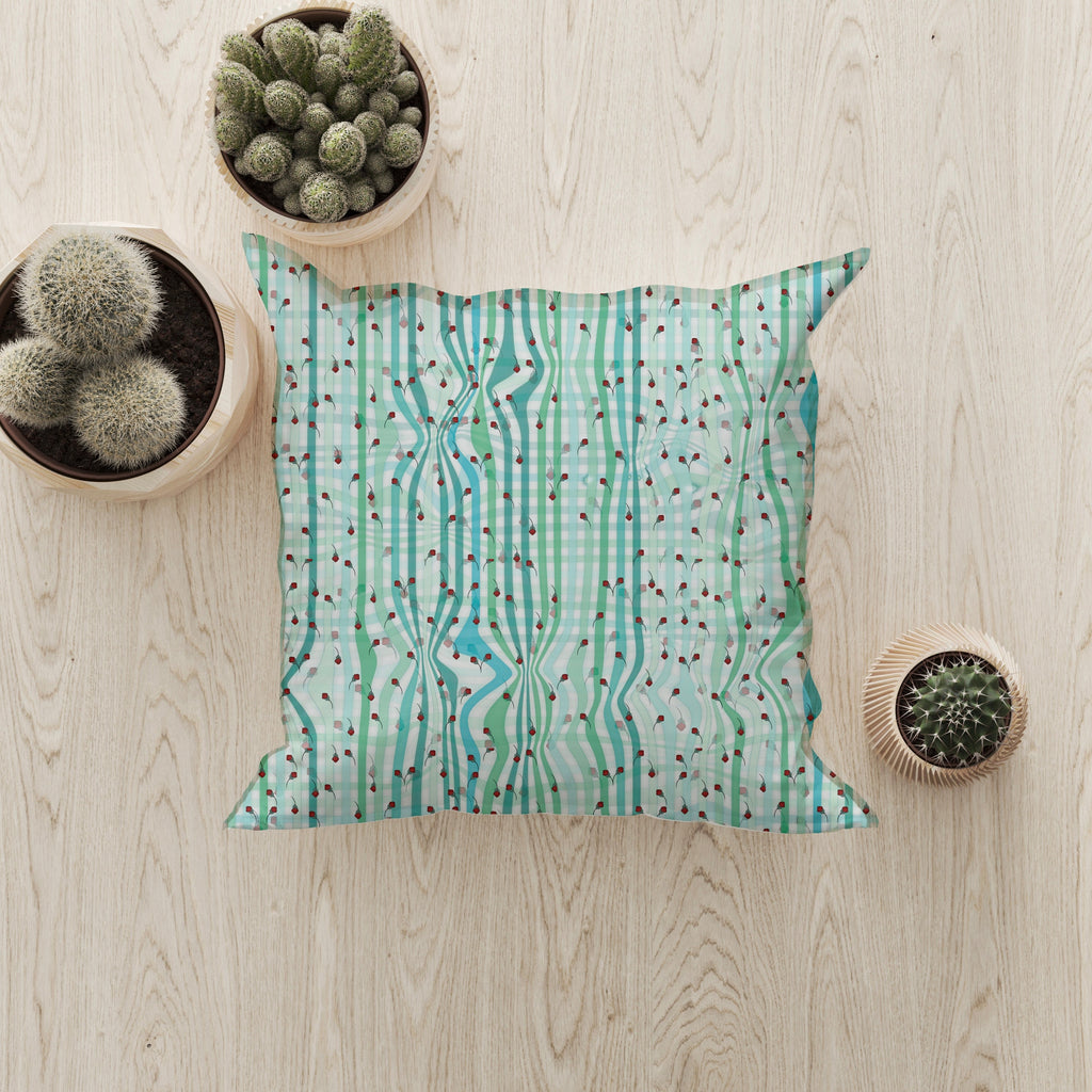 Rose teal stripes cushion