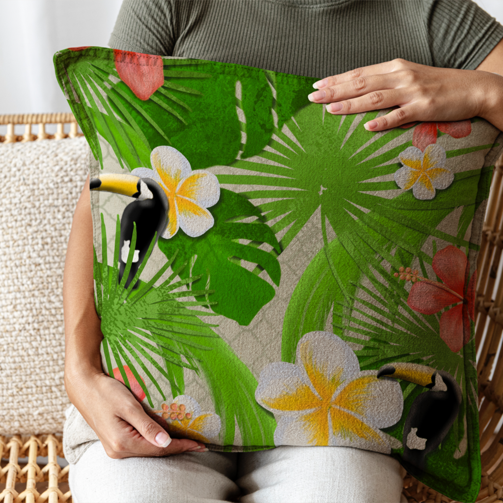 The toucan tropical cushion/ the name of the bird