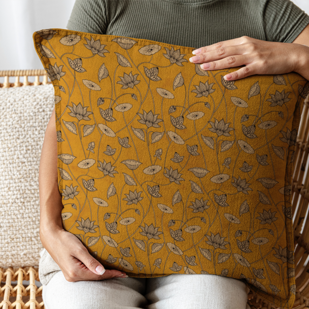 The yellow Pichwai cushion